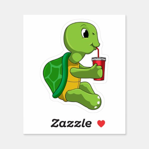 Turtle with Drinking mug with Straw Sticker