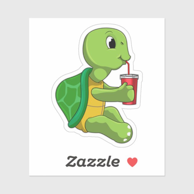 Turtle with Drinking mug with Straw Sticker (Sheet)