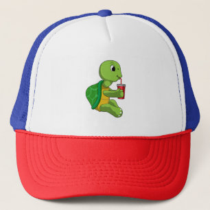 Turtle with Drinking mug with Straw Trucker Hat