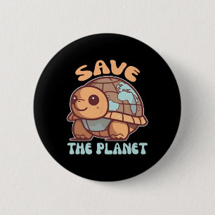 Turtle With Earth Environmental Protection Save Th Button