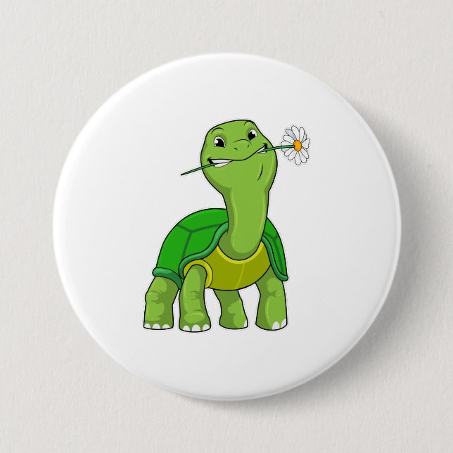 Turtle with Flower Daisy Button (Front)
