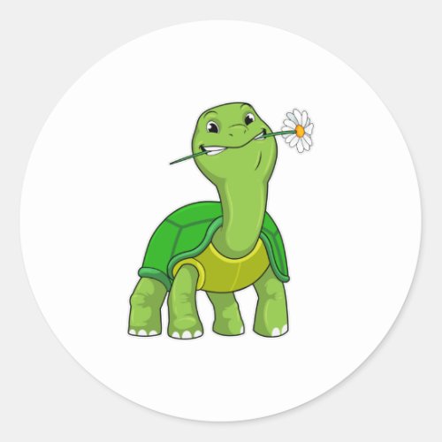 Turtle with Flower Daisy Classic Round Sticker