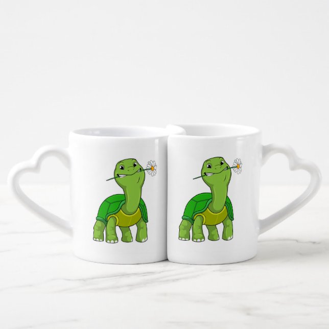Turtle with Flower Daisy Coffee Mug Set (Front Nesting)