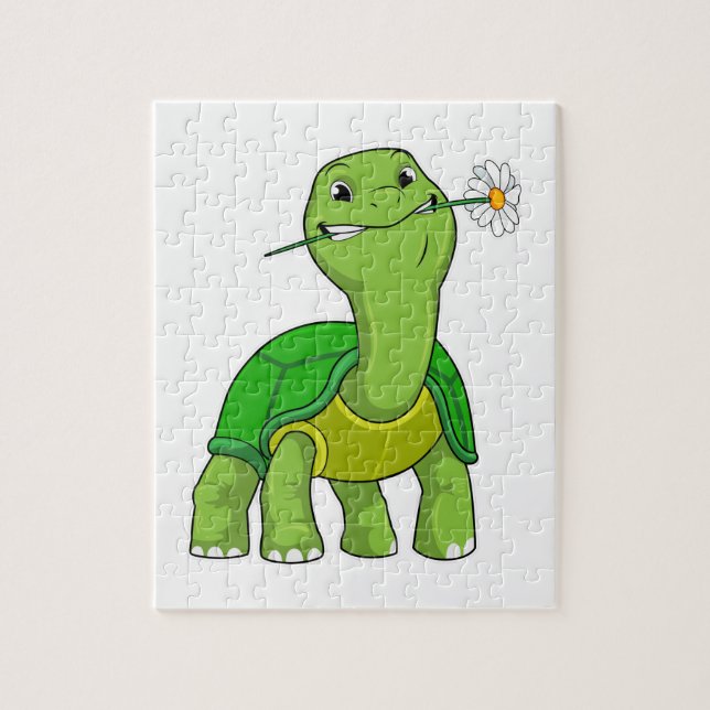 Turtle with Flower Daisy Jigsaw Puzzle (Vertical)