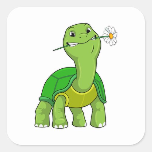 Turtle with Flower Daisy Square Sticker
