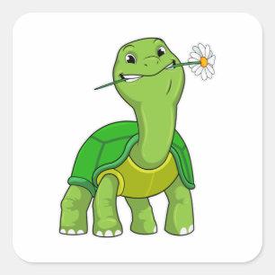 Turtle with Flower Daisy Square Sticker