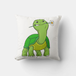 Turtle with Flower Daisy Throw Pillow