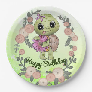 Turtle with flower paper plates
