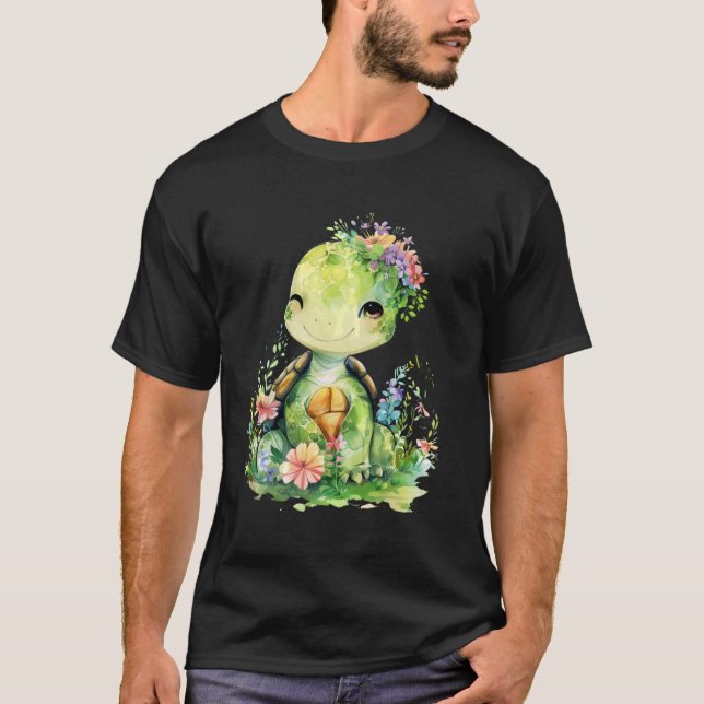 turtle with flowers cute turtles shielded animal b T-Shirt (Front)
