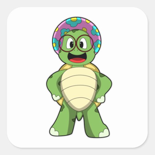 Turtle with Hat Square Sticker