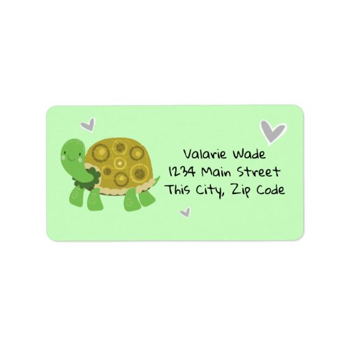 Turtle with Hearts Green Address Label