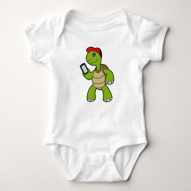 Turtle with Phone & Hat Baby Bodysuit (Front)