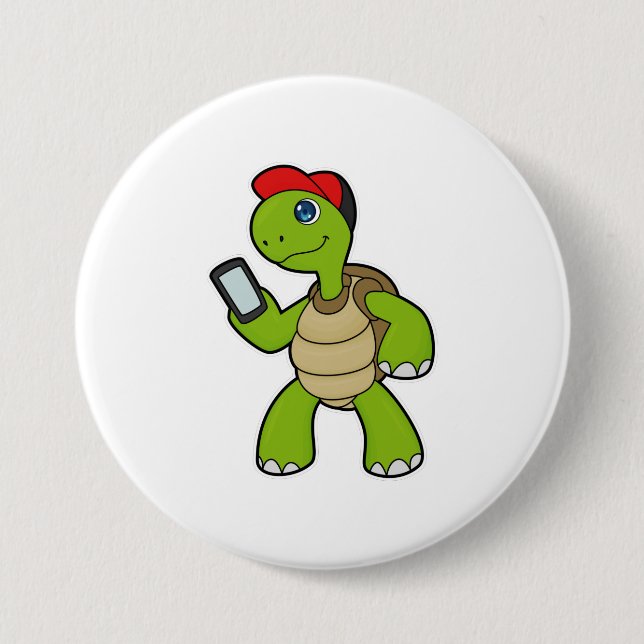Turtle with Phone & Hat Button (Front)