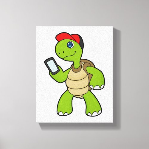 Turtle with Phone  Hat Canvas Print