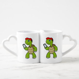 Turtle with Phone & Hat Coffee Mug Set