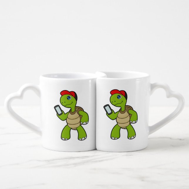 Turtle with Phone & Hat Coffee Mug Set (Front Nesting)