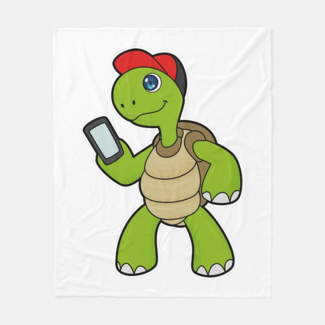 Turtle with Phone & Hat Fleece Blanket (Front)