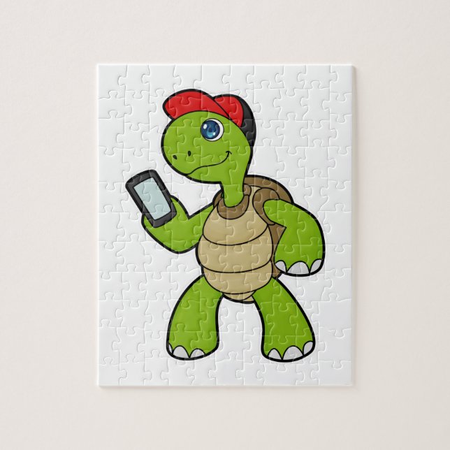 Turtle with Phone & Hat Jigsaw Puzzle (Vertical)