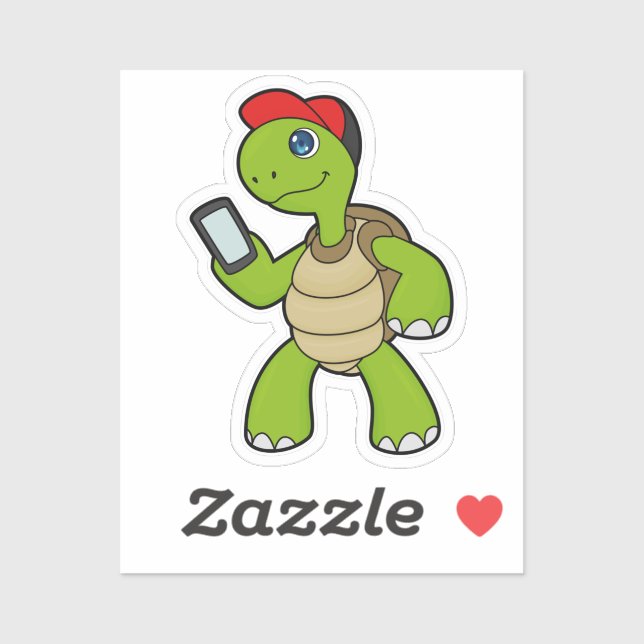 Turtle with Phone & Hat Sticker (Sheet)