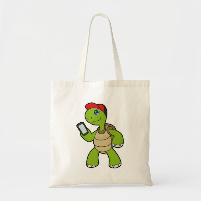 Turtle with Phone & Hat Tote Bag (Front)