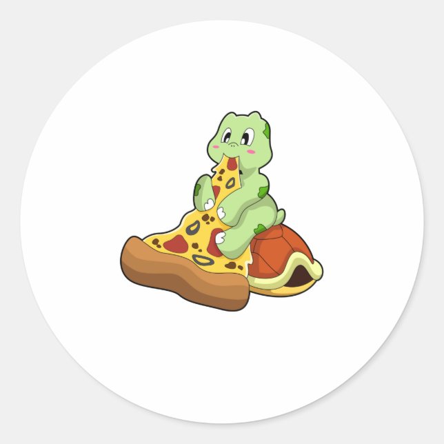 Turtle with Pizza Classic Round Sticker (Front)