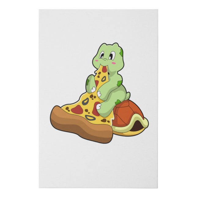 Turtle with Pizza Faux Canvas Print (Front)