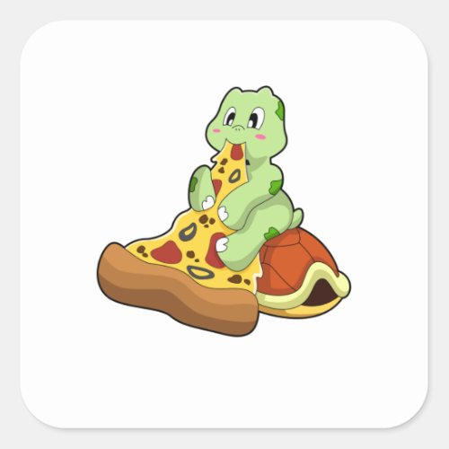 Turtle with Pizza Square Sticker