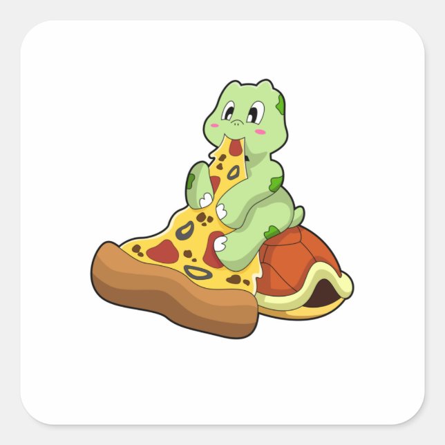 Turtle with Pizza Square Sticker (Front)