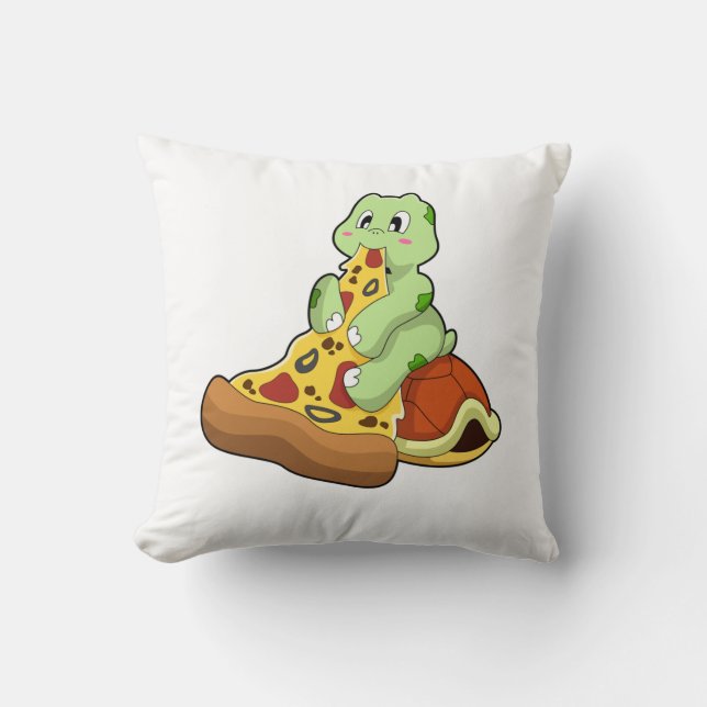 Turtle with Pizza Throw Pillow (Front)