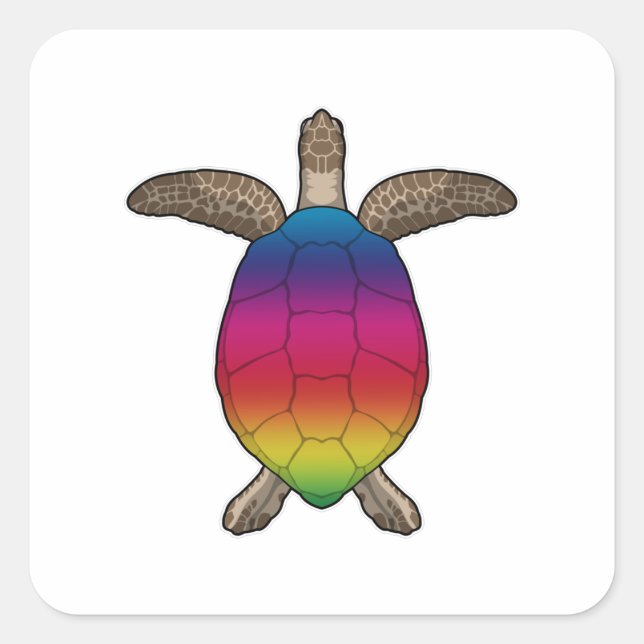 Turtle with Rainbow Colours Square Sticker (Front)