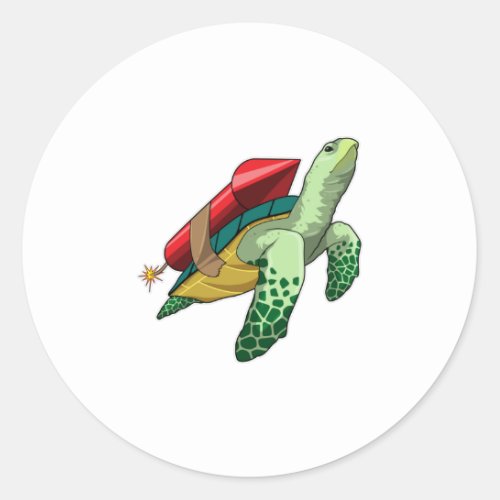 Turtle with Rocket Classic Round Sticker