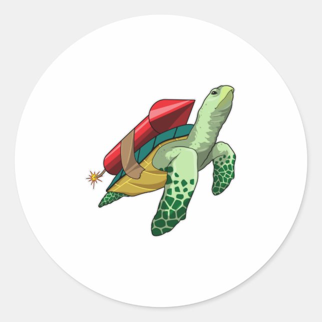 Turtle with Rocket Classic Round Sticker (Front)