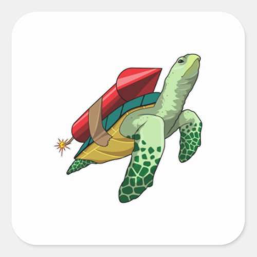 Turtle with Rocket Square Sticker