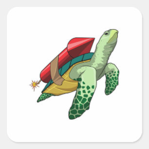 Turtle with Rocket Square Sticker