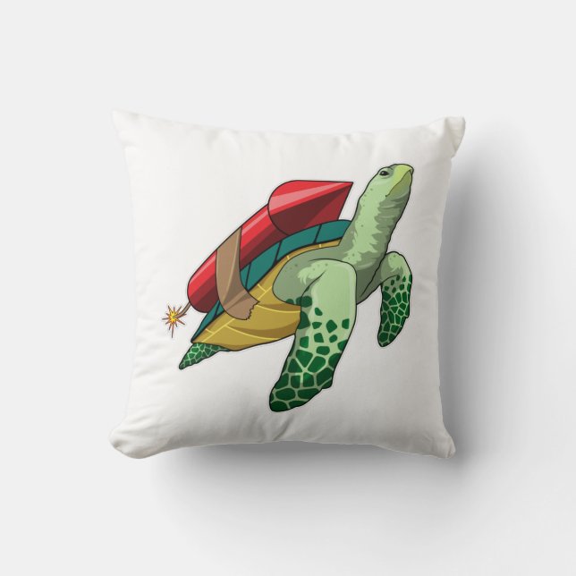 Turtle with Rocket Throw Pillow (Front)