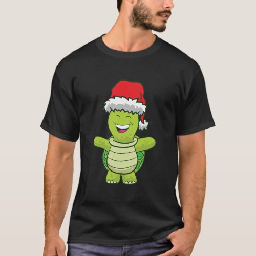 Turtle With Santa Hat Cute Turtle Christmas T_Shirt