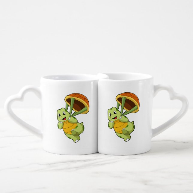 Turtle with Shell as Skydiver Coffee Mug Set (Front Nesting)