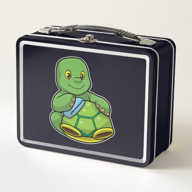 Turtle with Shell & Cleaning rag Metal Lunch Box (Front)