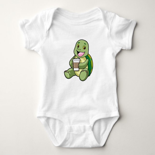 Turtle with Shell & Coffee to go Baby Bodysuit (Front)