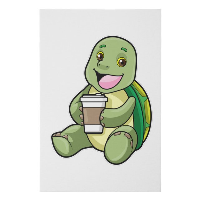 Turtle with Shell & Coffee to go Faux Canvas Print (Front)