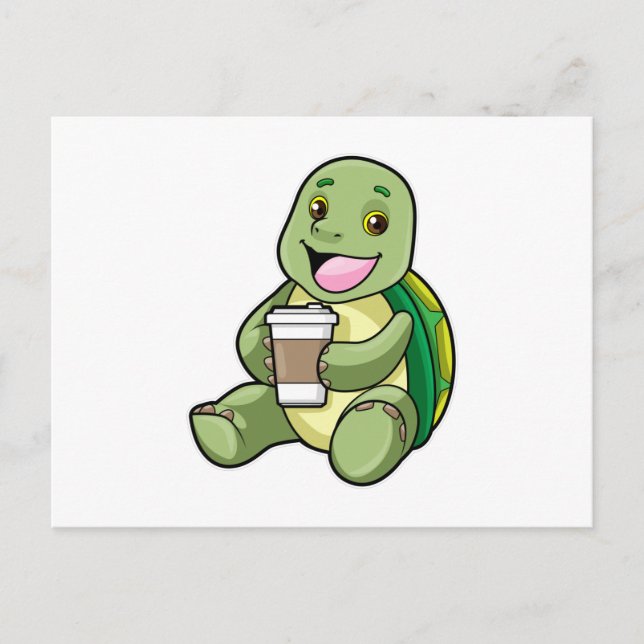 Turtle with Shell & Coffee to go Postcard (Front)