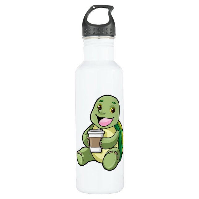 Turtle with Shell & Coffee to go Stainless Steel Water Bottle (Front)