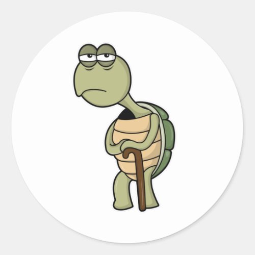 Turtle with Shell  Walking stick Classic Round Sticker