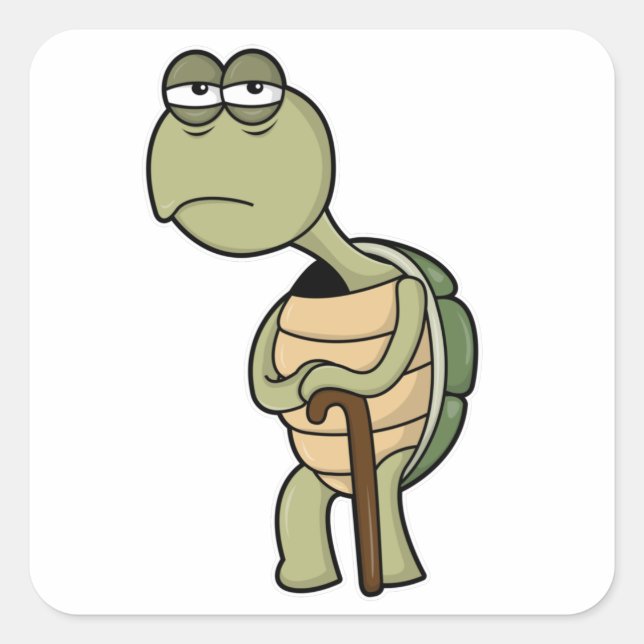 Turtle with Shell & Walking stick Square Sticker (Front)