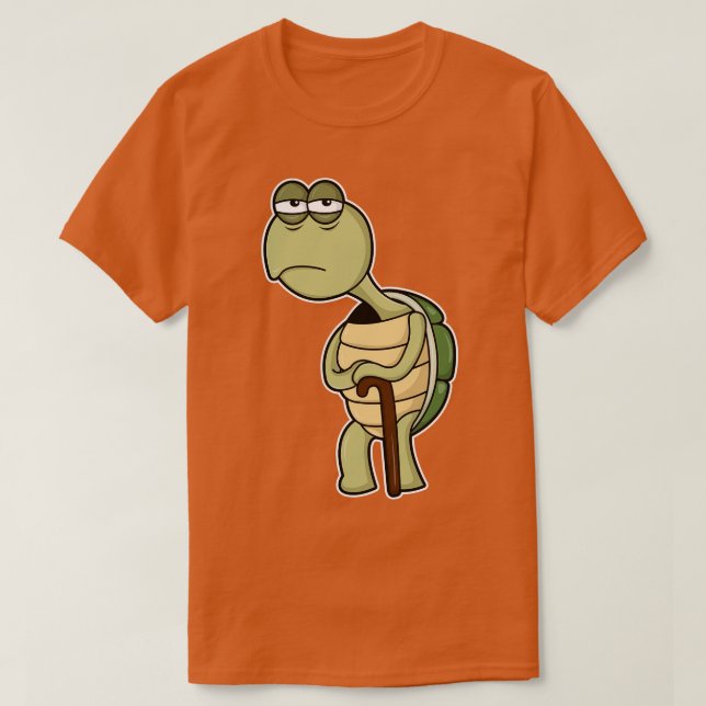 Turtle with Shell Walking stick T-Shirt (Design Front)