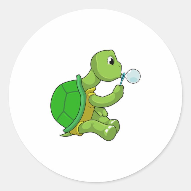 Turtle with Soap bubbles Classic Round Sticker (Front)