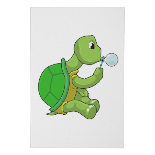 Turtle with Soap bubbles Faux Canvas Print