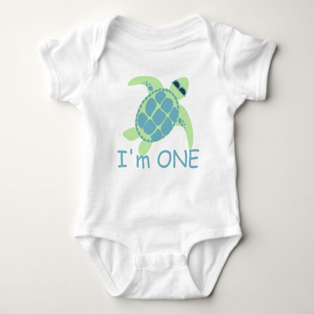 Turtle with Sunglasses One Year Baby Bodysuit (Front)