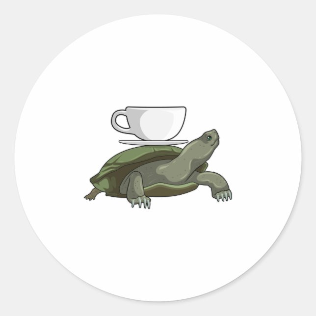 Turtle with Teacup Classic Round Sticker (Front)