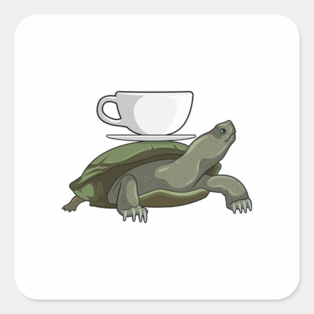 Turtle with Teacup Square Sticker (Front)
